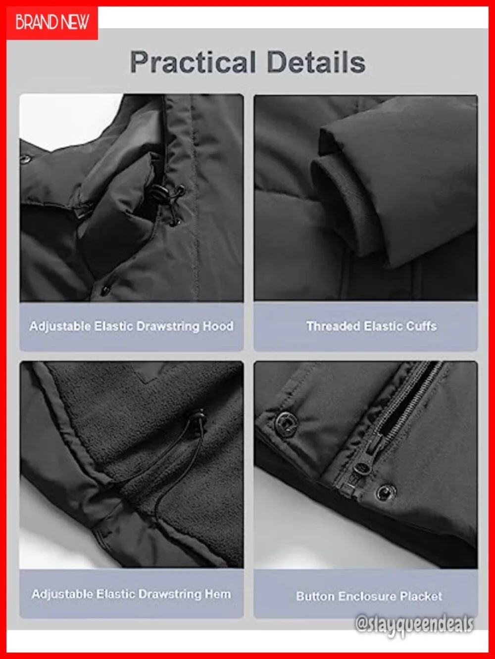 Waterproof Fleece Lined Puffer Jacket with Removable Hood Plus Size